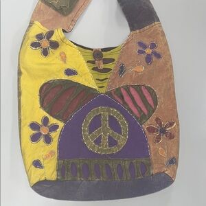 Colorful Patchwork Hobo Bag with cell phone pocket, preowned